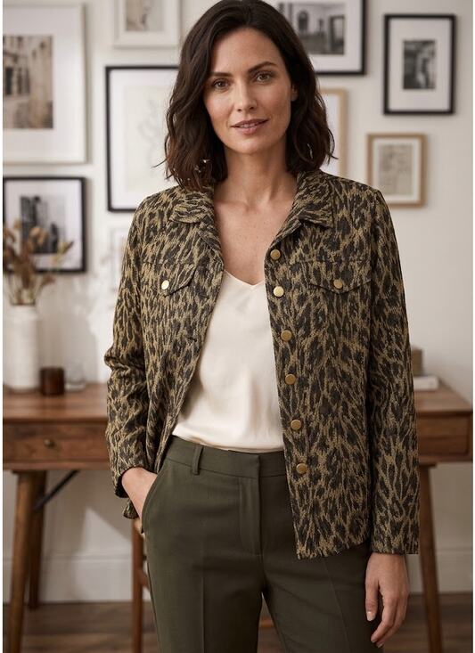 Laura Ashley Jackets & Blazers - LAURA ASHLEY Tan Brown Cheetah Animal Print Button Down Blazer Jacket Large